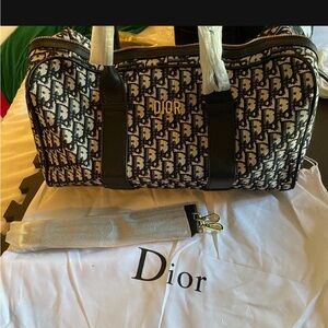 Dior Black and White Travel Bag with Gold Logo